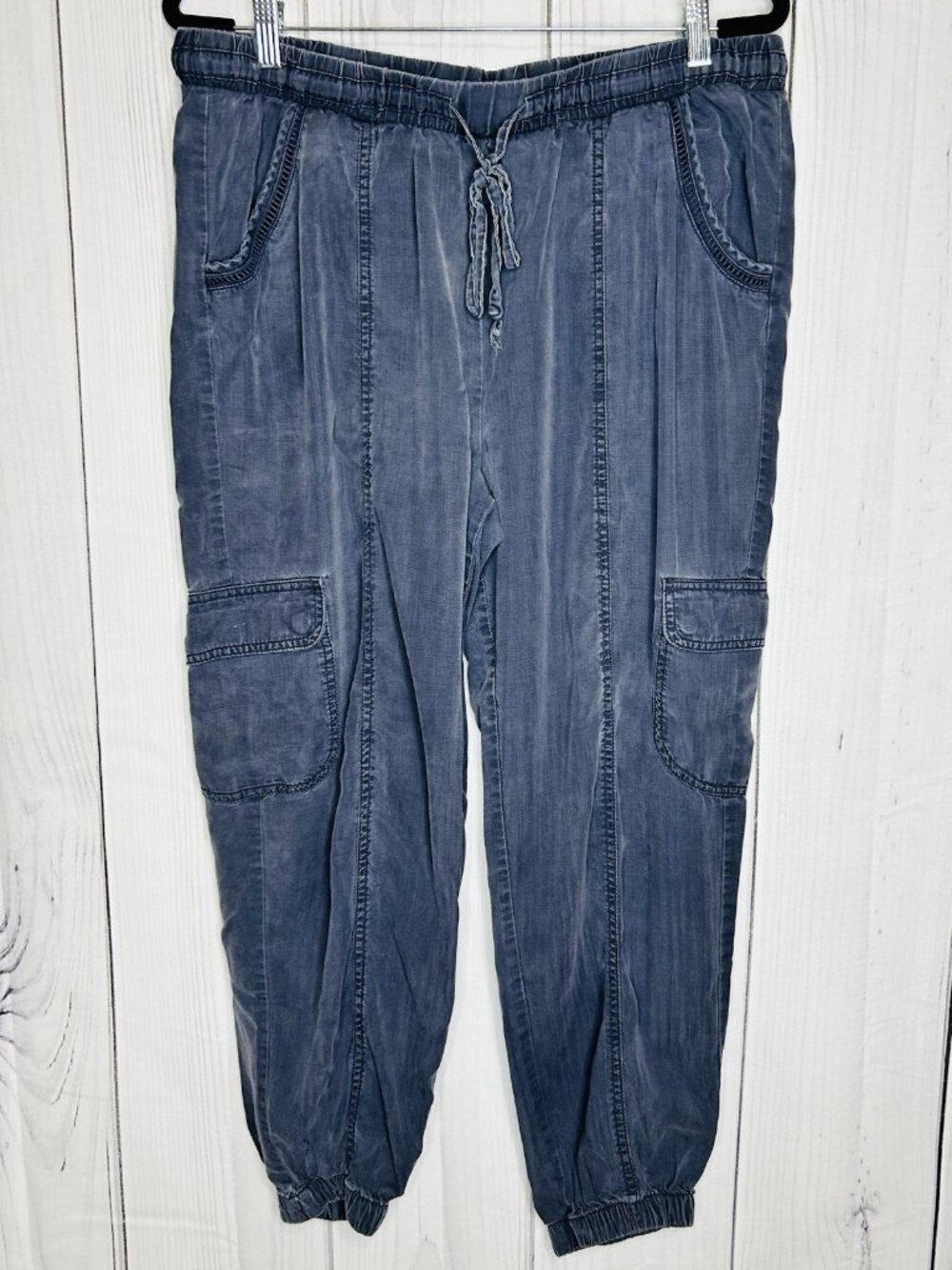 Knox Rose Slate Blue Pull On Jogger Pants Drawstring Sz L (36x28) Lyocell